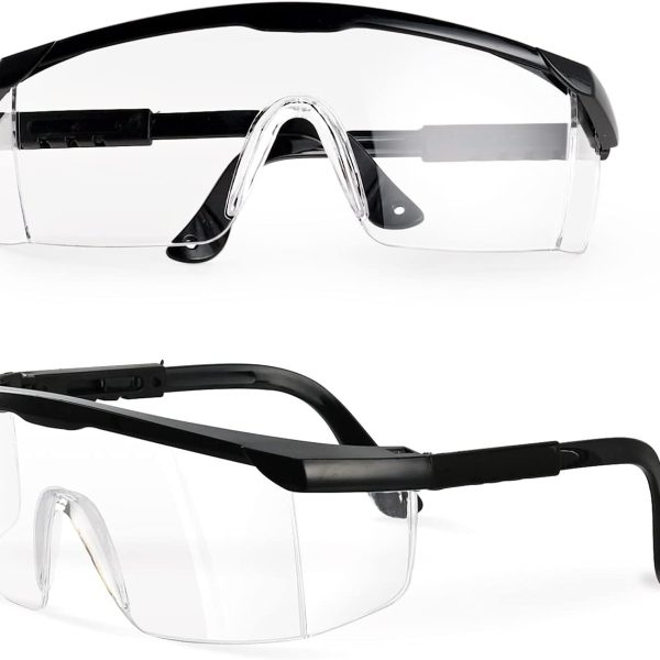 2 Pack Safety Glasses for Men and Women, ANSI Z87 Safety Goggles with Scratch Resistant Clear Wraparound Lenses, Adjustable Lab Goggles, UV Protection Lab Glasses