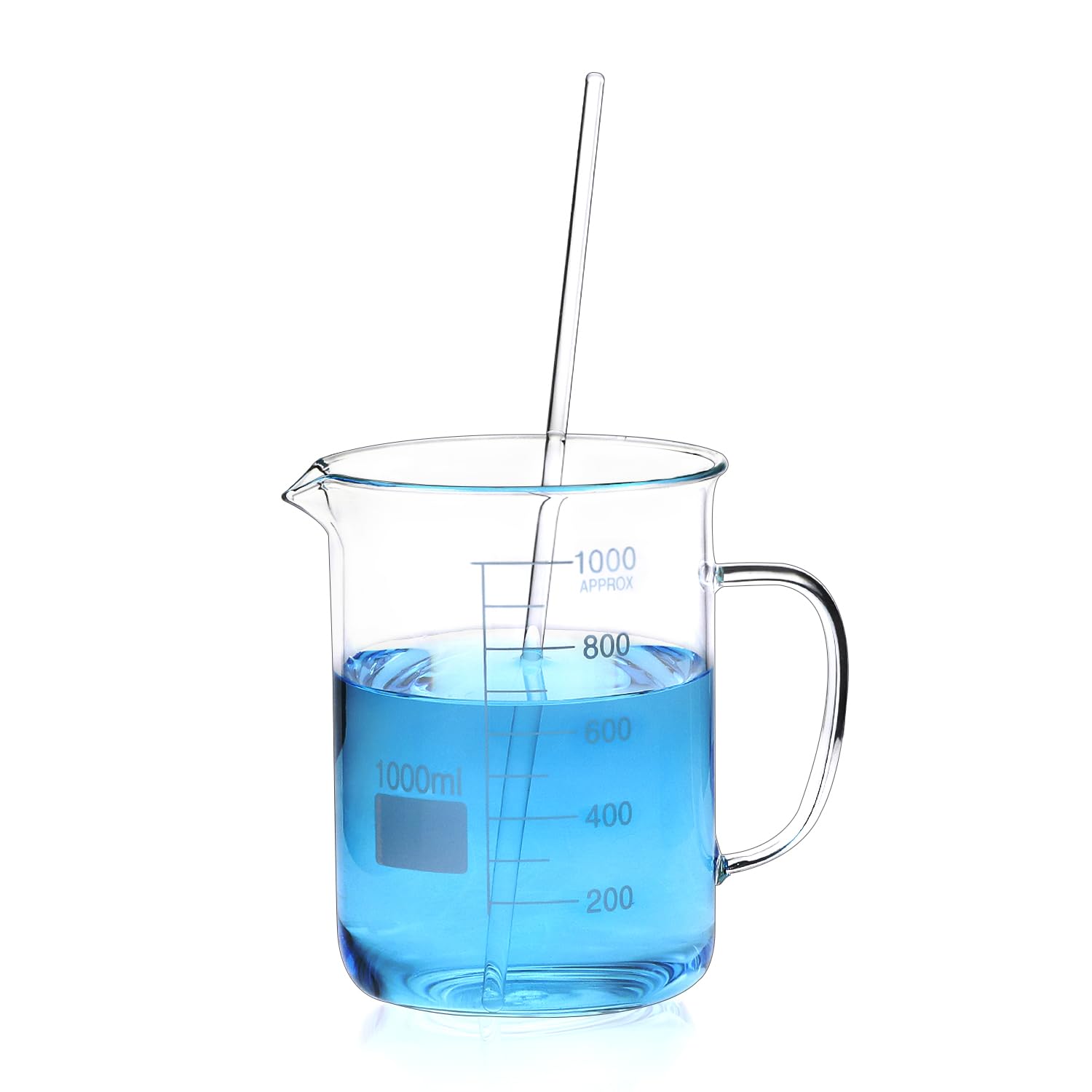 2 Pack 1000ml Borosilicate Glass Beaker with Handle, & 10 Pcs 12" Science Glass Stir Rods, High Temp & Chemical Resistant, Smooth Ends, Precise Scale, for Laboratory and Chemical Use - Image 2