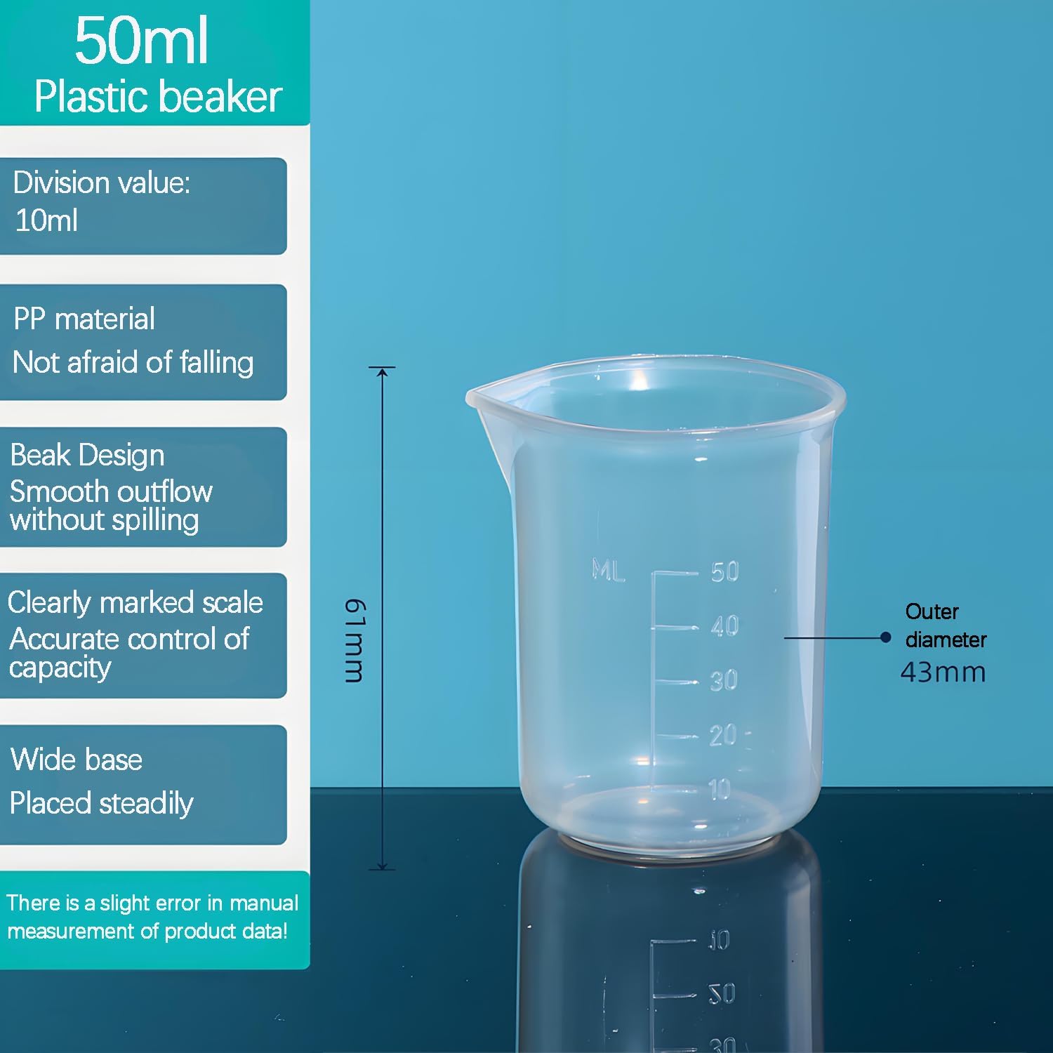 Plastic Beaker 4 Pack, Measuring Cup Set, Includes 50Ml, 100Ml, 250Ml and 500Ml Plastic Liquid Measuring Cups for Lab, Baking, Cooking, Mixing & Measuring Cups, Essential Kitchen Tools - Image 2