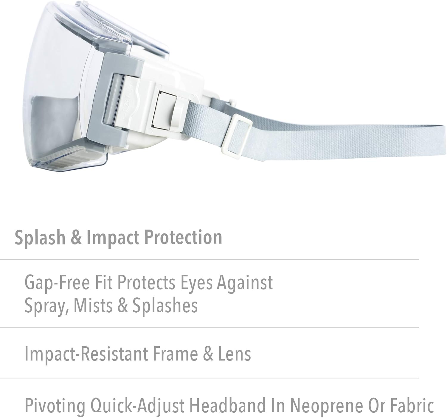 Safety Goggles with Clear Anti-Fog Lens, Grey Body & Neoprene Headband - Image 2