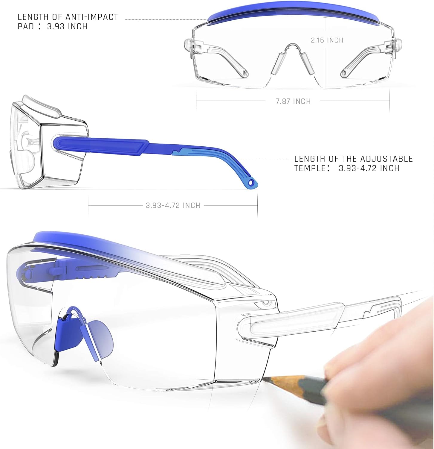 Anti Fog Safety Glasses Safety Goggles Over Glasses Protective Glasses with Anti Scratch Lenses Adjustable - Image 2