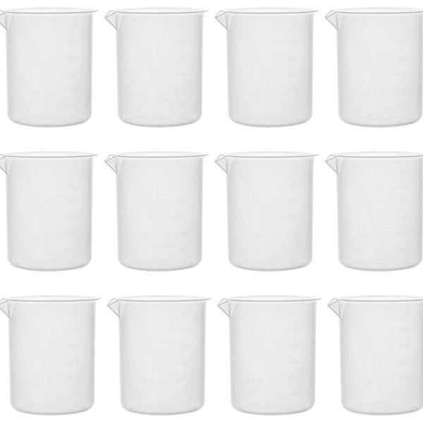 12PK Beakers, 500mL - Premium Polypropylene - 10mL Raised Graduations, Tapered Spout