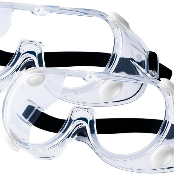 2-Pack Safety Goggles, Anti-Fog Lab Goggles, Over Glasses Safety Glasses for Chemistry Lab, Mowing, Woodworking, Painting, Construction, Industrial Use